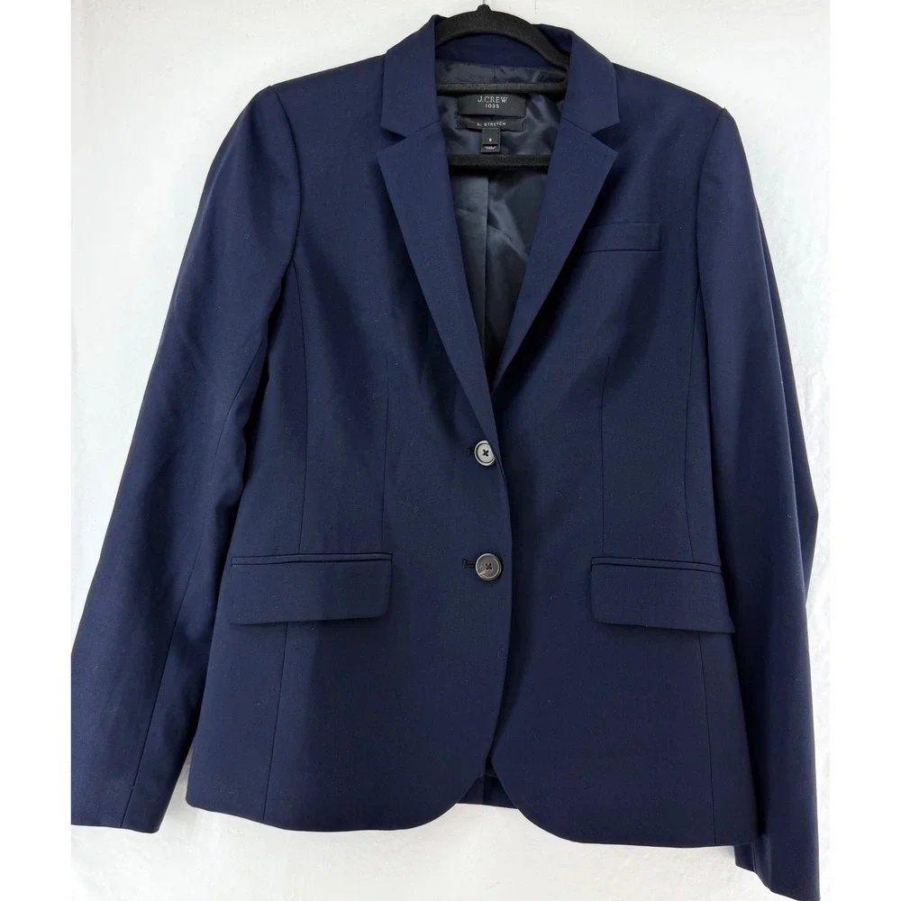 J. Crew 1035 Bi-Stretch Wool Blazer Navy Blue Two-Button Jacket Size 6 95961